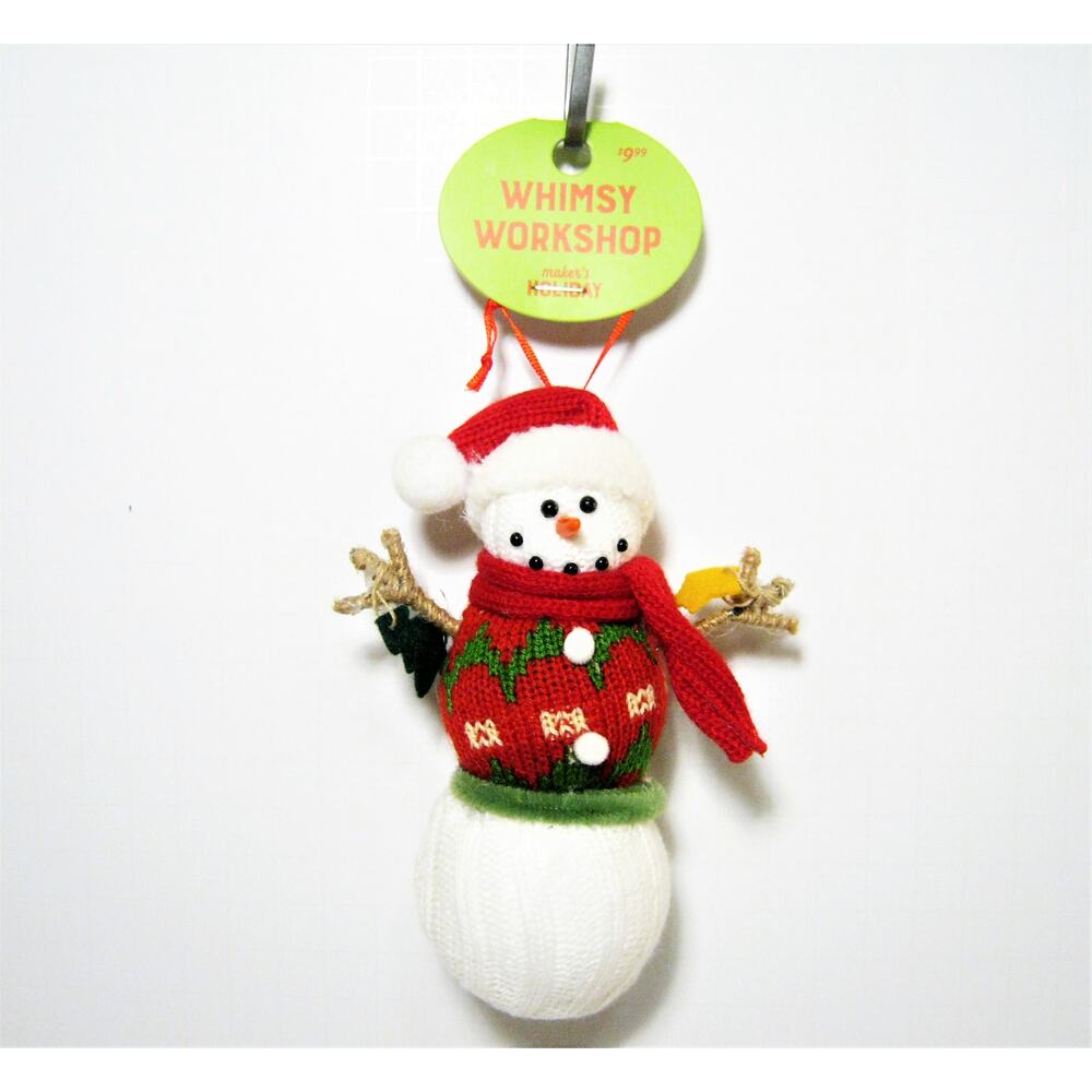 Handmade look Sock Snowman Christmas Tree Holiday Ornament 5 inch